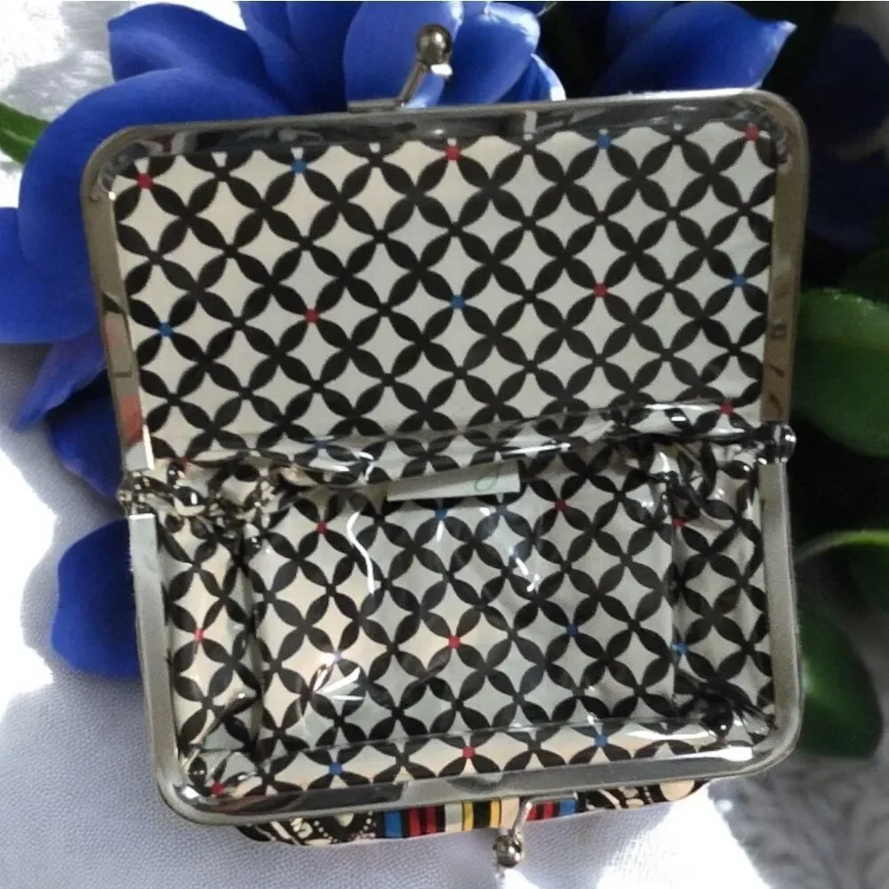 Vera Bradley Barcelona Black Kiss & Make Up Cosmetic Bag Kisslock Retired Travel